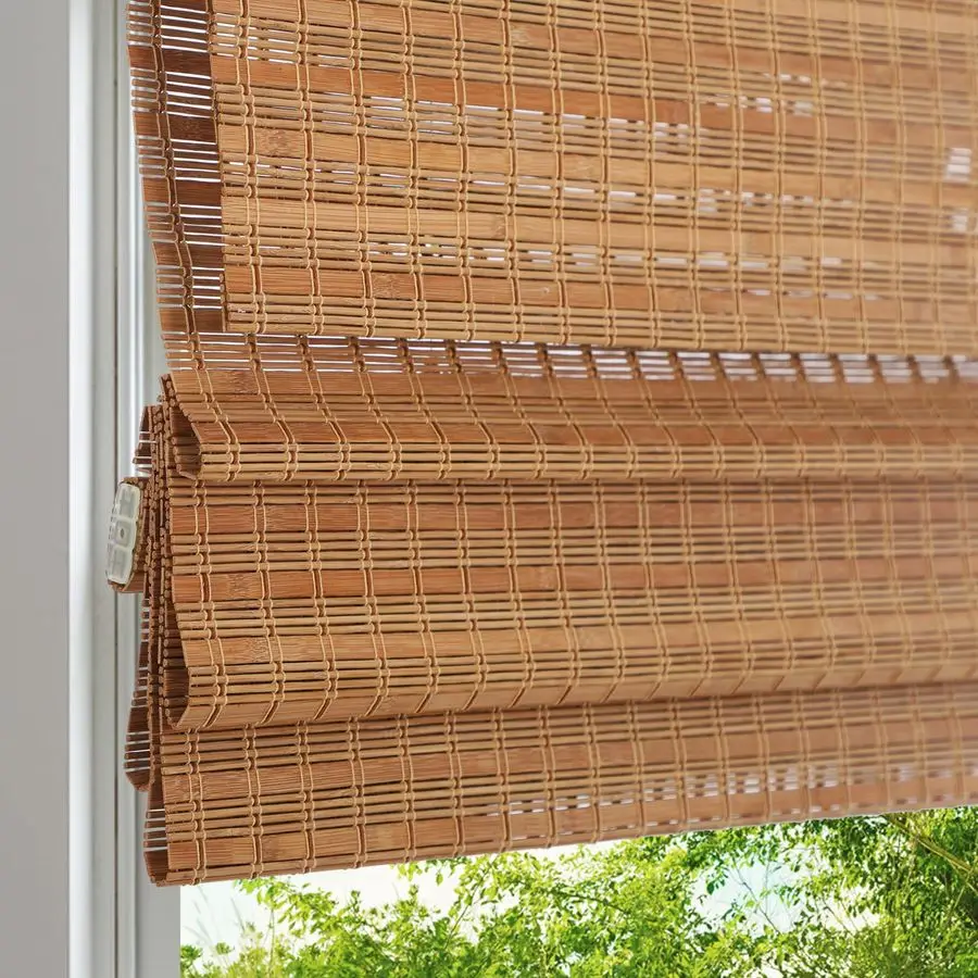 

Cordless Wood Window Blinds, Bamboo Sheer Light Filtering Woven Roman Shades, Tiger Wood, 22.5 W X 48 H