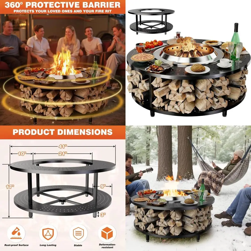 

Стол-очаг 41 Fire Pit Table с местом для хранения дров и стальной рамой с порошковым покрытием