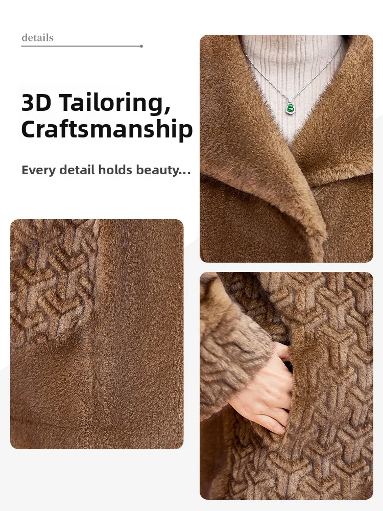 エレ・マム・ウィンターファッション・ミンク・ベルベット・ジャケット・インテグレーテッド・レザー・ファー・レディースコート・スリム・中年・秋向け