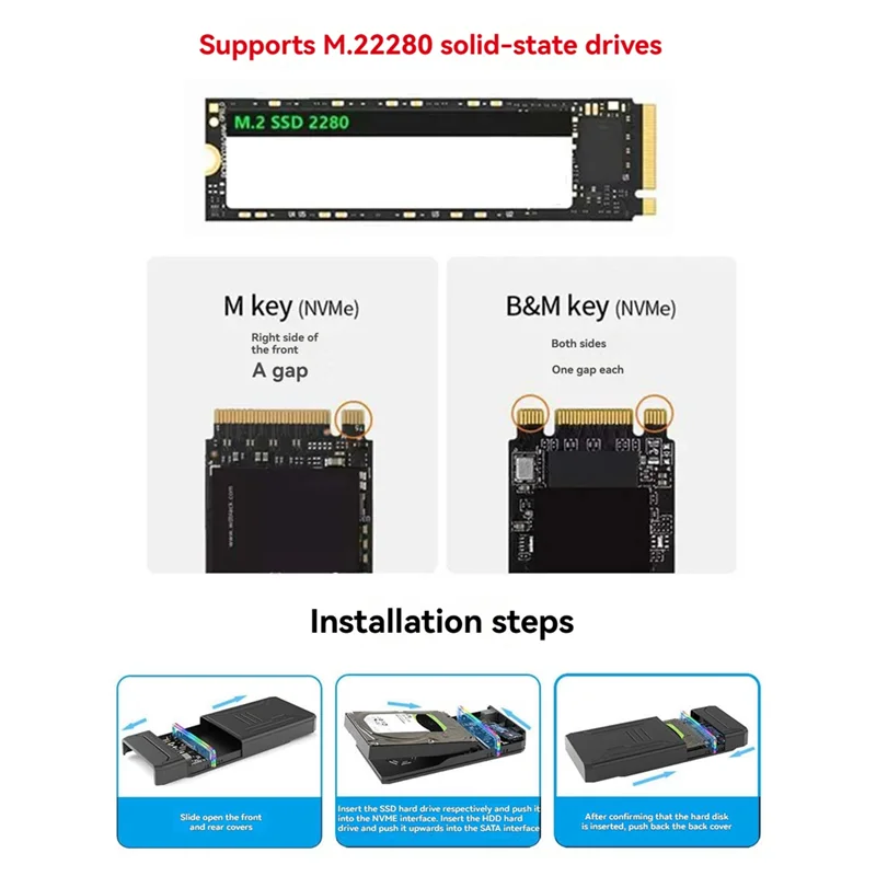 

AP-2.5/3.5 Inch HDD M.2 NVME SSD Case Dual Disk Case Portable USB 3.0 Hard Drive Enclosure External Hard Disk Box