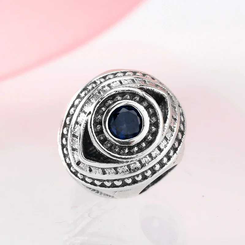 

925 Sterling Silver Open The Eyes Blue Evil Spell Round Zircon Charm Bead Fit Original Bracelet Diy Jewelry Accessori