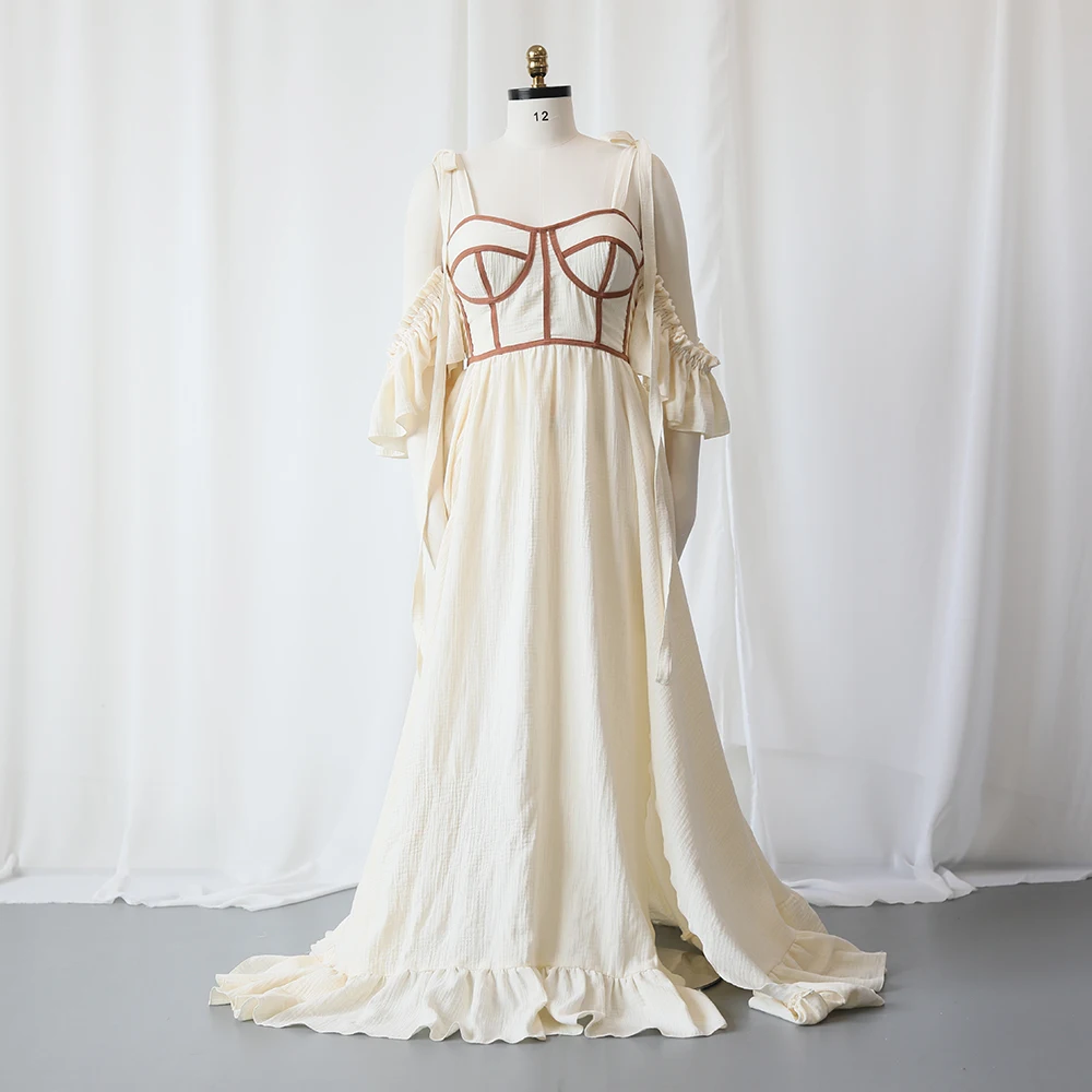 

Boho Maternity Photography Dress Cream Off Shoulder Maxi Gown Vintage Ruffle Sleeves Pregnancy Photo Shoot Outfit Elegant