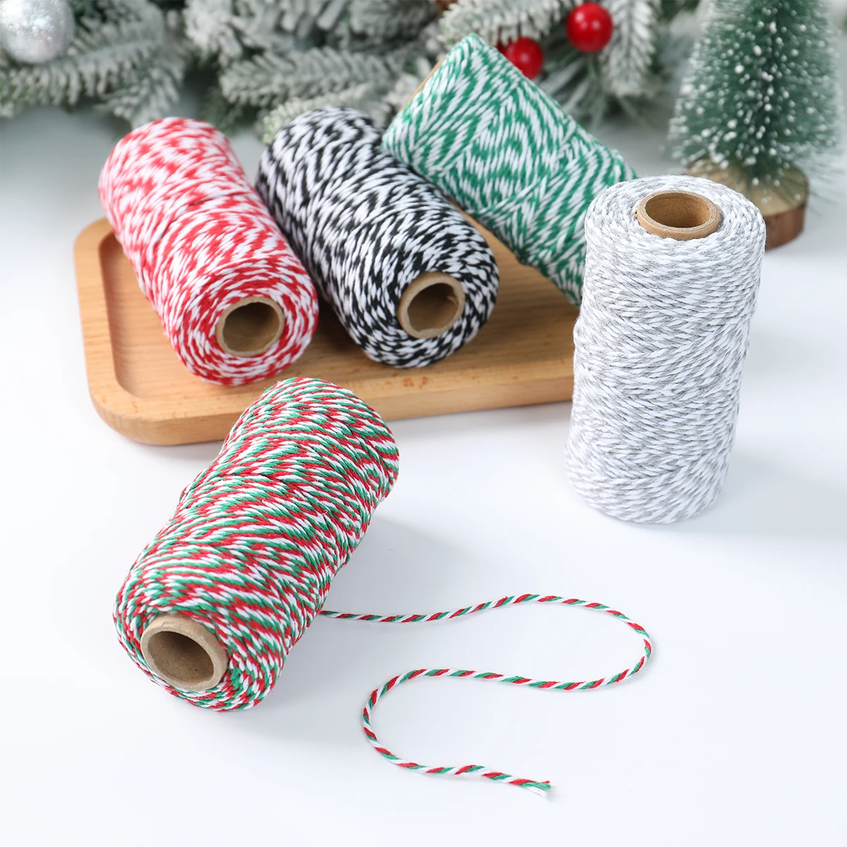 100M Red Green White Cotton Rope 10yards Bakers Twine String Cotton Thread for Home Decor Handmade DIY Christmas Gift Wrapping