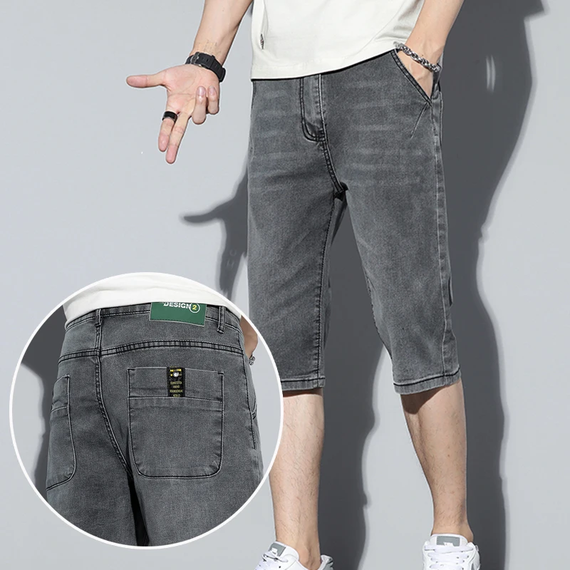 Trendy Summer Thin Denim Short Jeans For Men\'s Korean Slim Fit Leggings Trendy Men 7 Point Pants High Quality Brand New Shorts