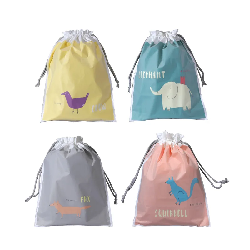 Double-Layer Waterproof Drawstring Pouch Travel Suitcase Luggage Organizer Cute Cartoon Underwear Clothes Storage Bag