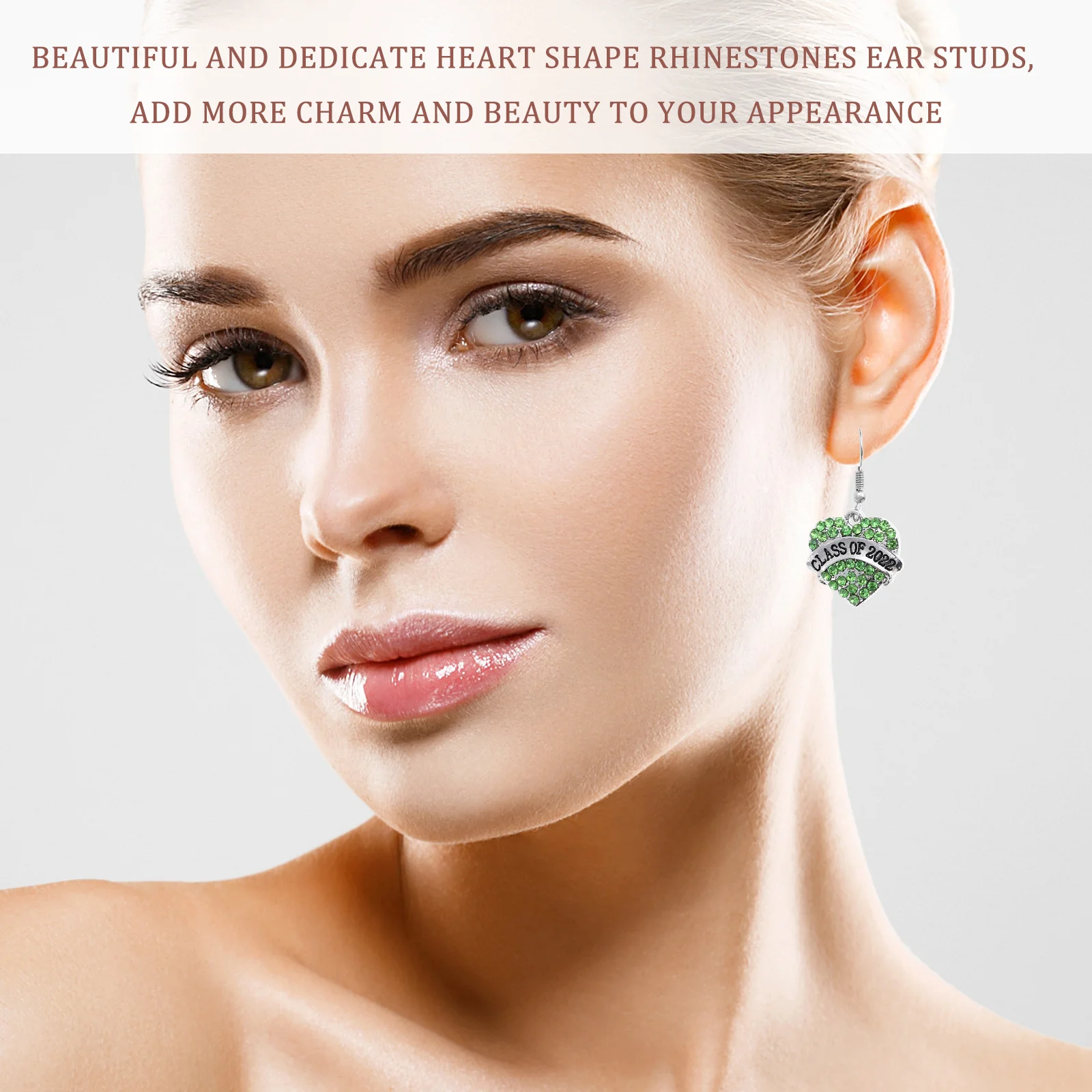 1Pair Graduation Heart Earrings Rhinestone Crystal Studs Elegant Party Jewelry Gift for Classmates 2022 Graduation Accessory