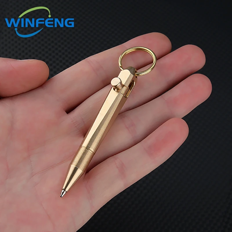 Vintage Brass Tactical Pen Business Signature Ballpoint Pen Portable Emergency Writing EDC Tool Keychain Office Student Supplies