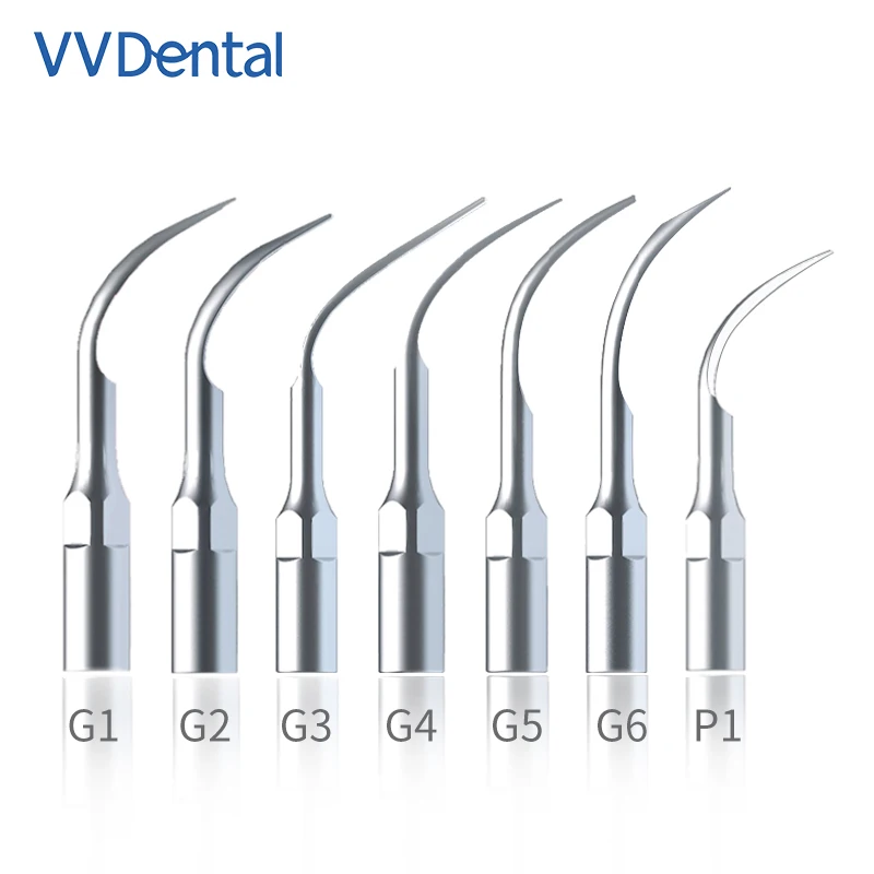 

VVDental 5PCS Ultrasonic Scaler Scaling Tips Set G1 G2 G3 G4 P1 For EMS Woodpecker Handpiece Removal Teeth Calculus Dentist Tool