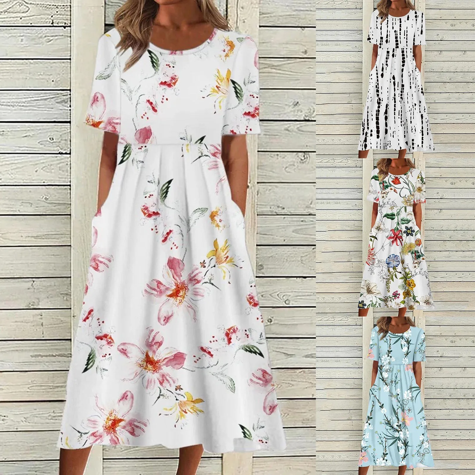 

2024 New Women‘s Beach Dresses Summer Woman Flowers Print Skirts Fashion Loose A-Line Clothes Elegant Ladies Evening Dress