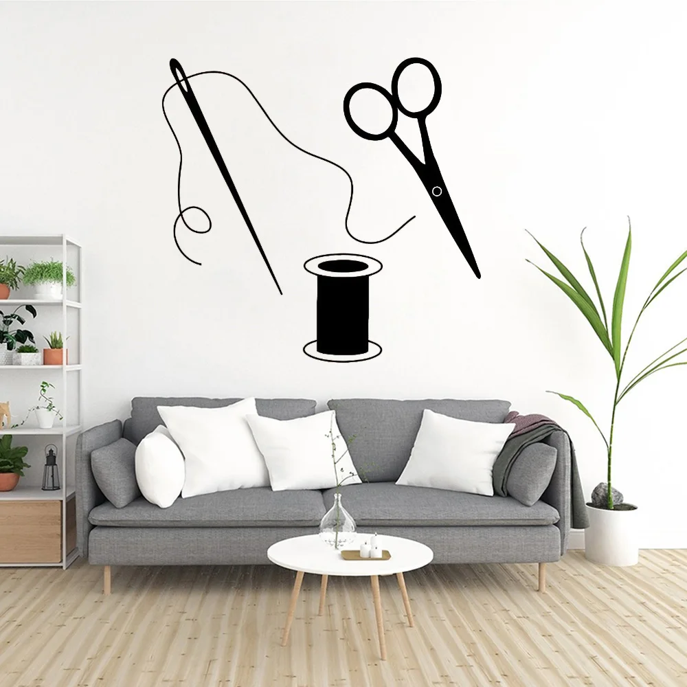 Scissors Wall Stickers Sewing Tailor Wall Decals For Fabric Sewing Room Removable Vinyl Art Mural Home Decor