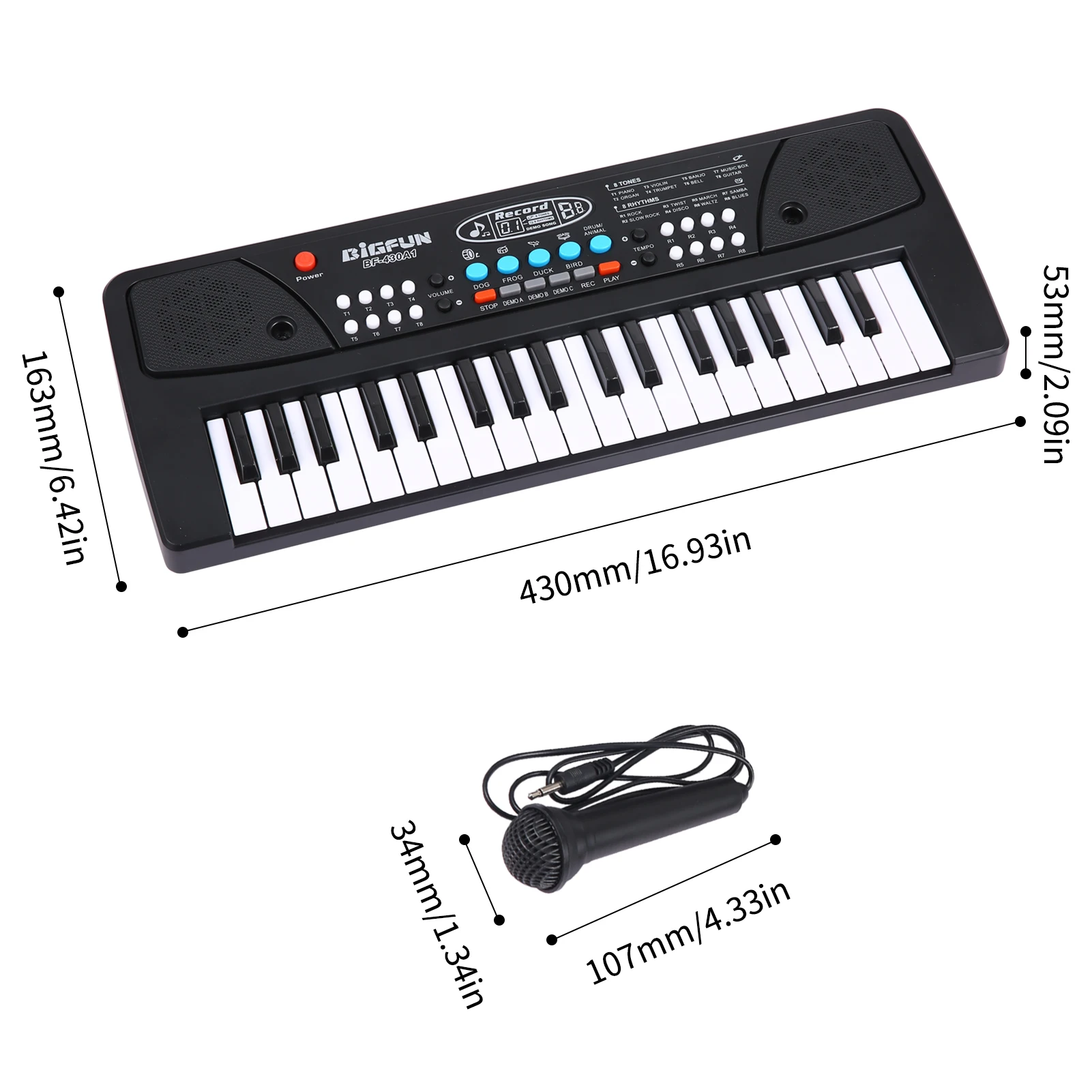 37 Keys USB Electronic Organ Kids Electric Piano with Microphone Black Digital Music Electronic Keyboard Built-in Stereo Speake