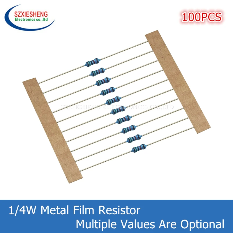 Resistore a film metallico da 100 pezzi 1/4W 0,25W 0R-22M 1% 0 1 2,2 10 100 150 220 270 330 470 1K 2,2K 4,7K 10K 47K 100K 470K 1M 10M 20M Ohm