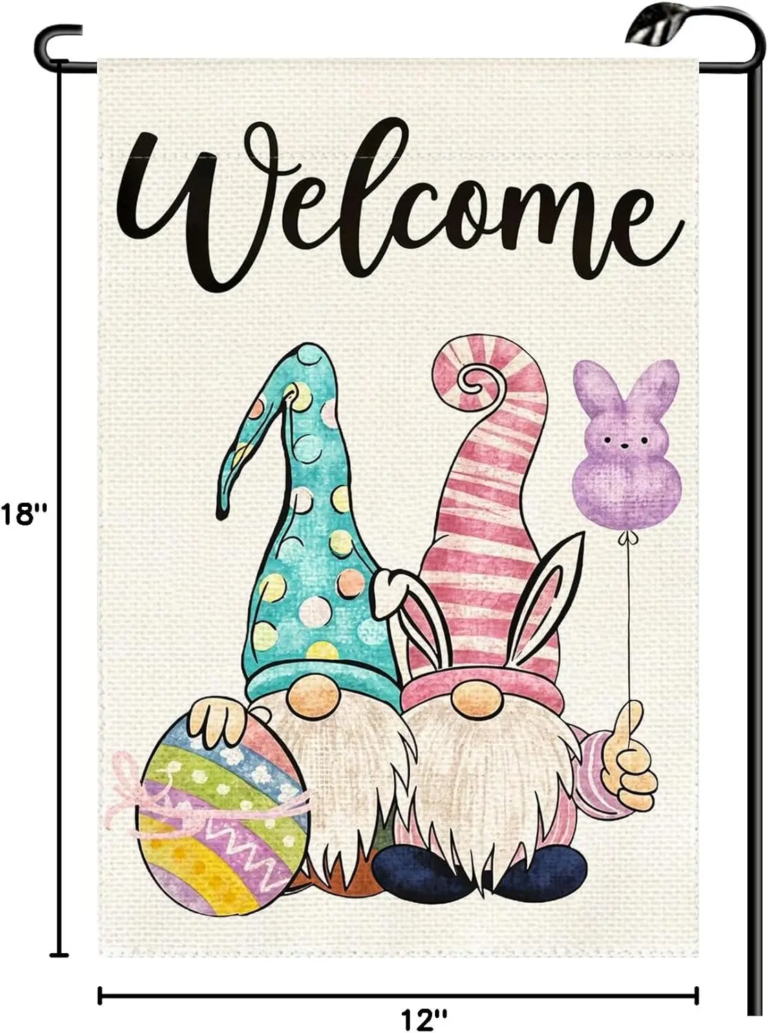 Easter Gnomes Welcome Garden Flag 12x18 Inch Vertical Double Sided Easter Egg Bunny Balloon Small Flags Farmhouse Outside De zzo