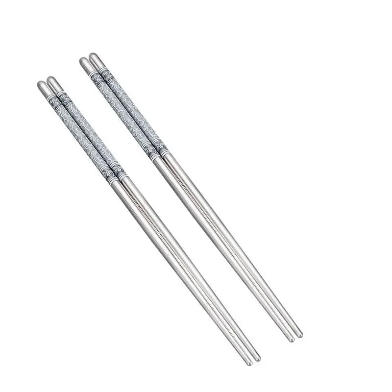 Juego de palillos chinos de acero inoxidable antideslizantes, palitos reutilizables para comida, palitos para Sushi de cocina, 2 pares