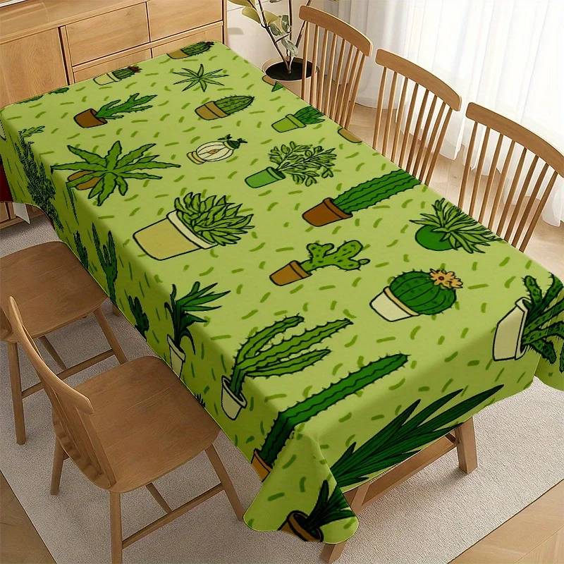 1pc Rectangular Tablecloth Suitable for Dining Table, Coffee Table, Desk - Soft Hand-Painted Succulent, Machine Washable Cloth with Cactus for Picnic, Outdoor, Wedding, Shower, for, & Easy Clean