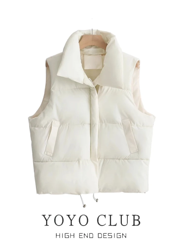 Women's Short down Cotton Vest Large Size Brand Buckle Casual Loose Shoulder Pad Jacket Versatile Outerwear Winter Fashion