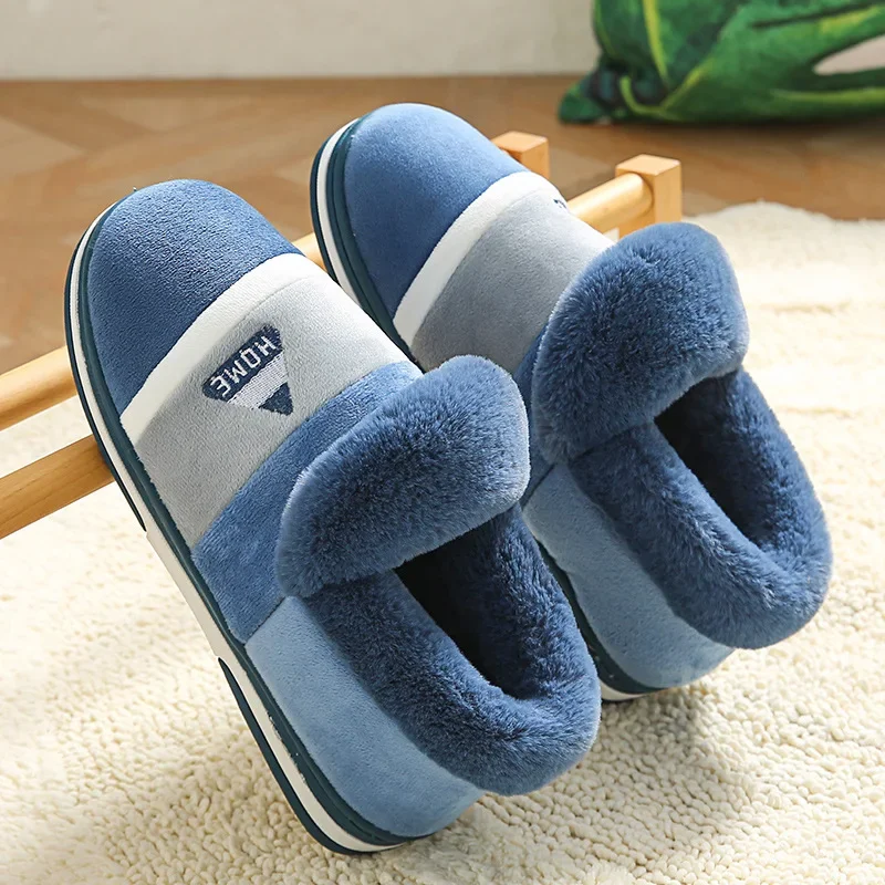 New Men Slippers Big Size Winter Warm Plush Indoor Slides Women Soft Thick Bottom Non-Slip Comfort Shoes Furry Bedroom Shoes