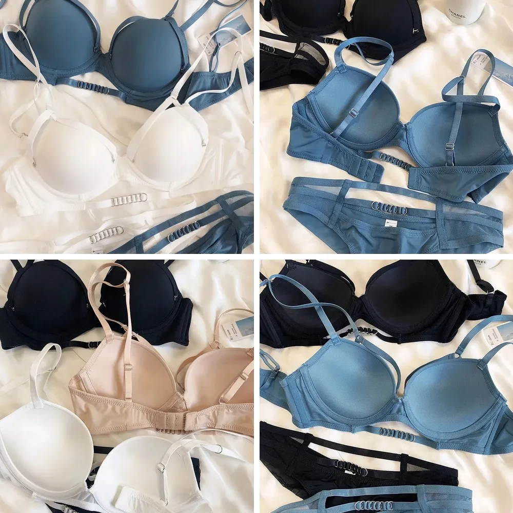 

Sexy Glossy Bralette Set with Soft Steel Ring, Anti-Sagging & Push-Up Design, Comfortable Underwear