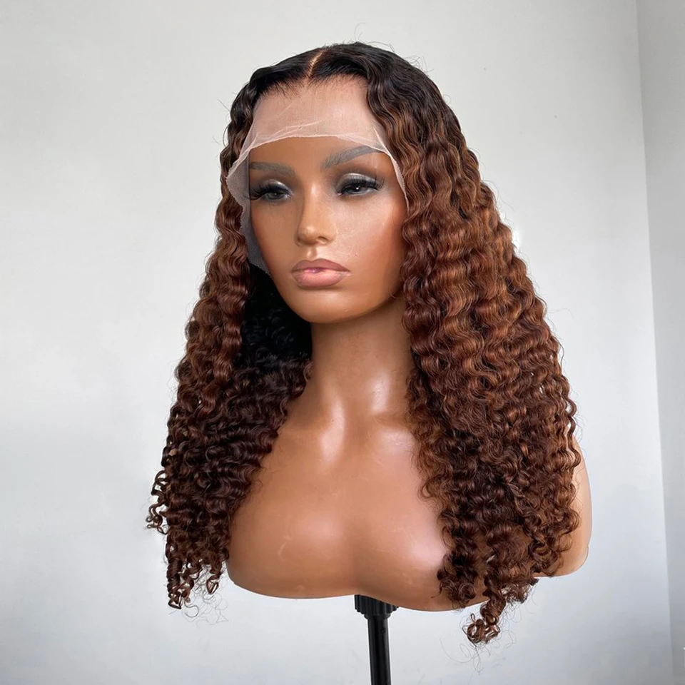 

Long 26'' Soft Ombr Brown 180 Density Preplucked Kinky Curly Hair Wig For Women Natural Hairline Wig Synthetic Afro Baby Hair