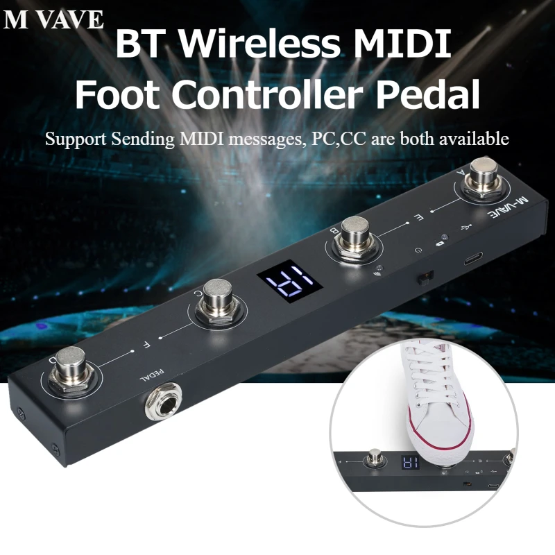 

M-VAVE-Chocolate BT Wireless MIDI Controller, Rechargeable, 4 Buttons, Portable MIDI Foot Controller, APP Control, 2 in 1 Pedal