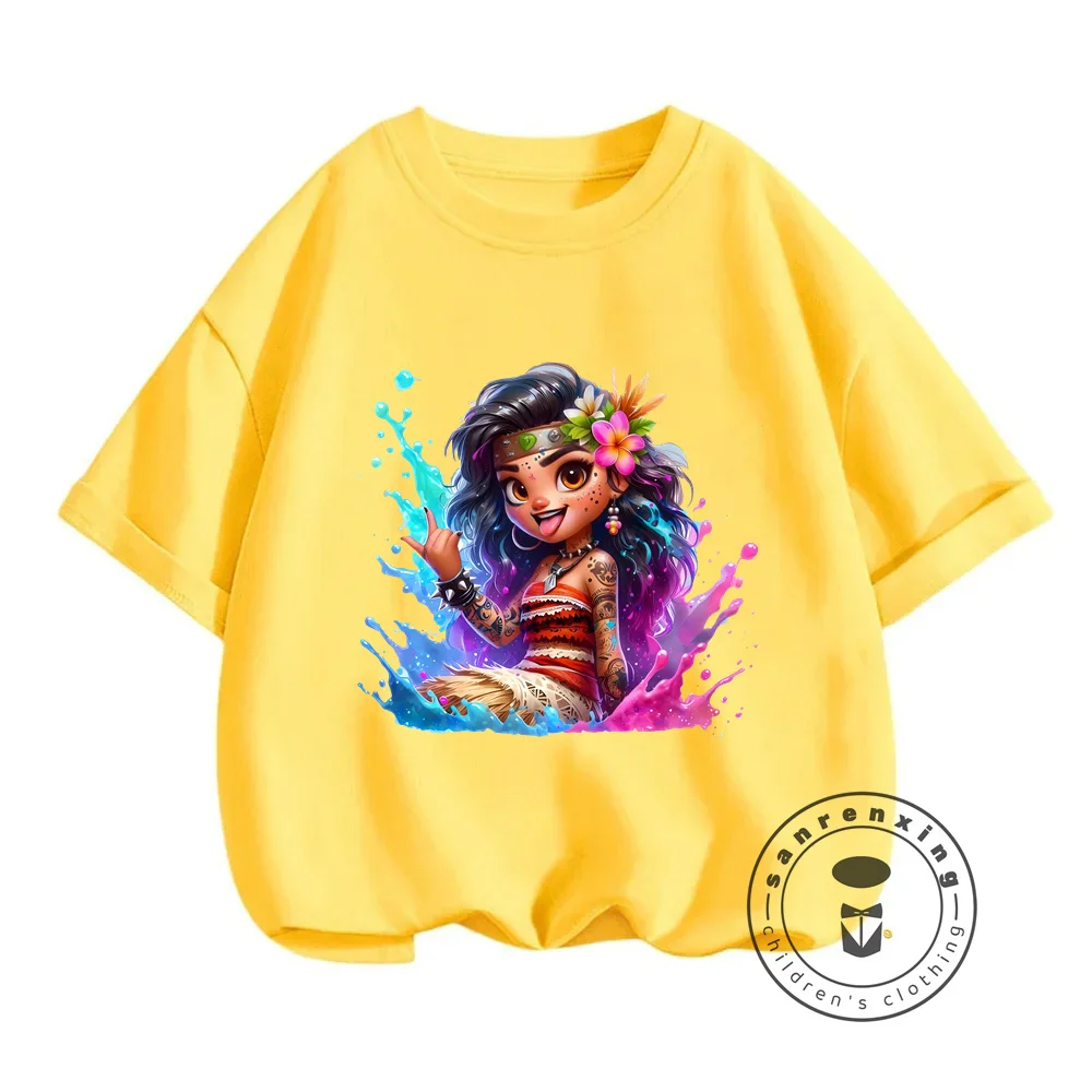 Lovely Disney Moana Summer T-Shirts Comfy Loose Kawaii Tops for Children Embellished Fashion Hip-Hop Inspired Cartoon Designs