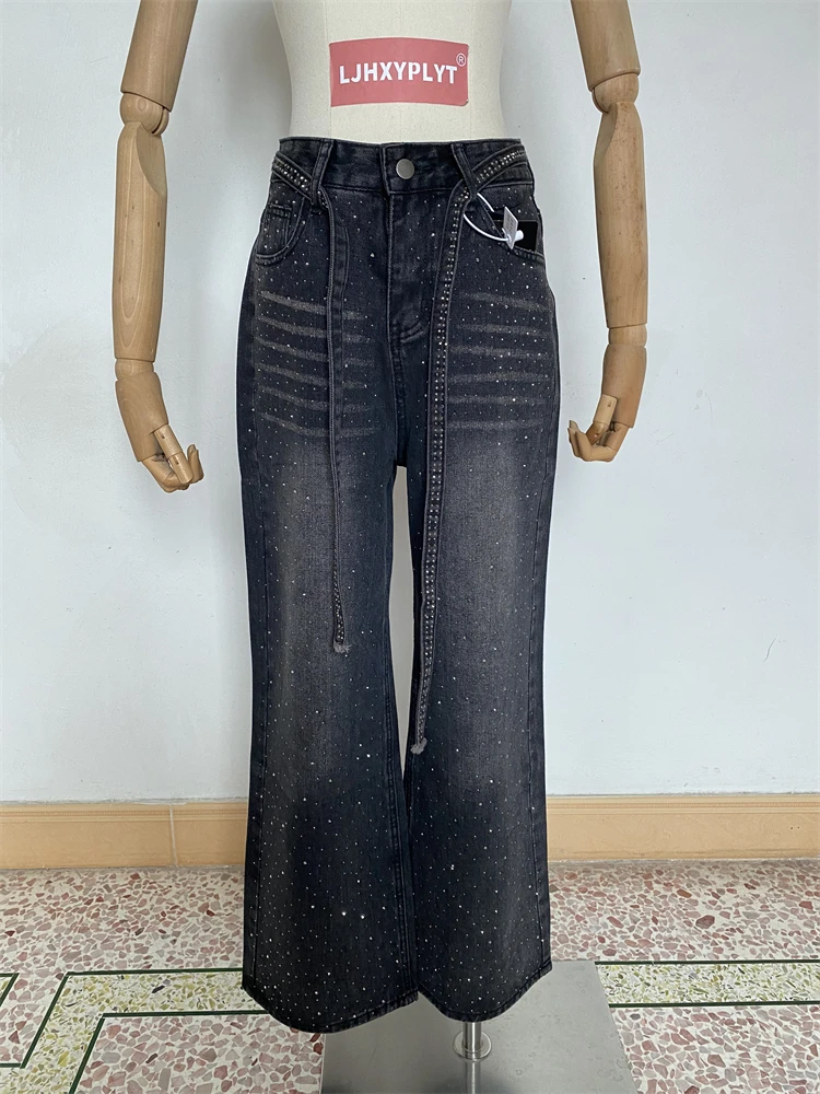 

Women's Shining Sparkling High Waisted Wide Leg Jeans Summer Personalized Trousers Cool Girl Casual Bottoms Female Street Pants