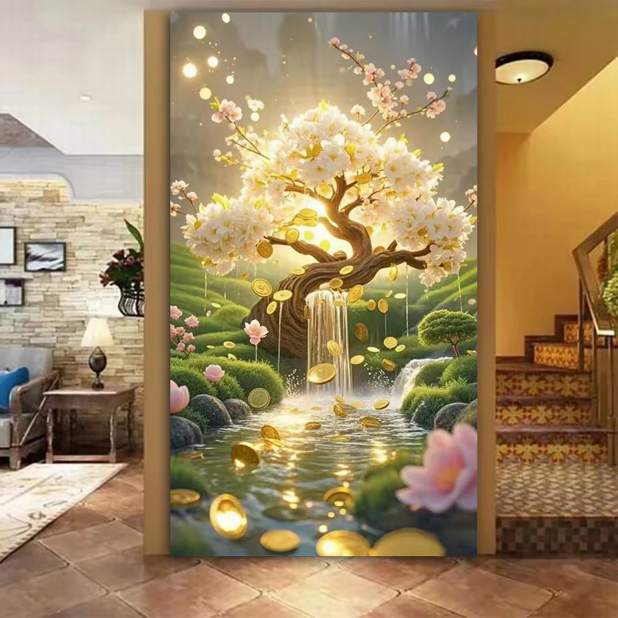 Fullcang Diy Large Size Diamond Painting Kits Tree of Life Full Mosaic Embroidery Wealth Trees Landscape Picture Wall Decor