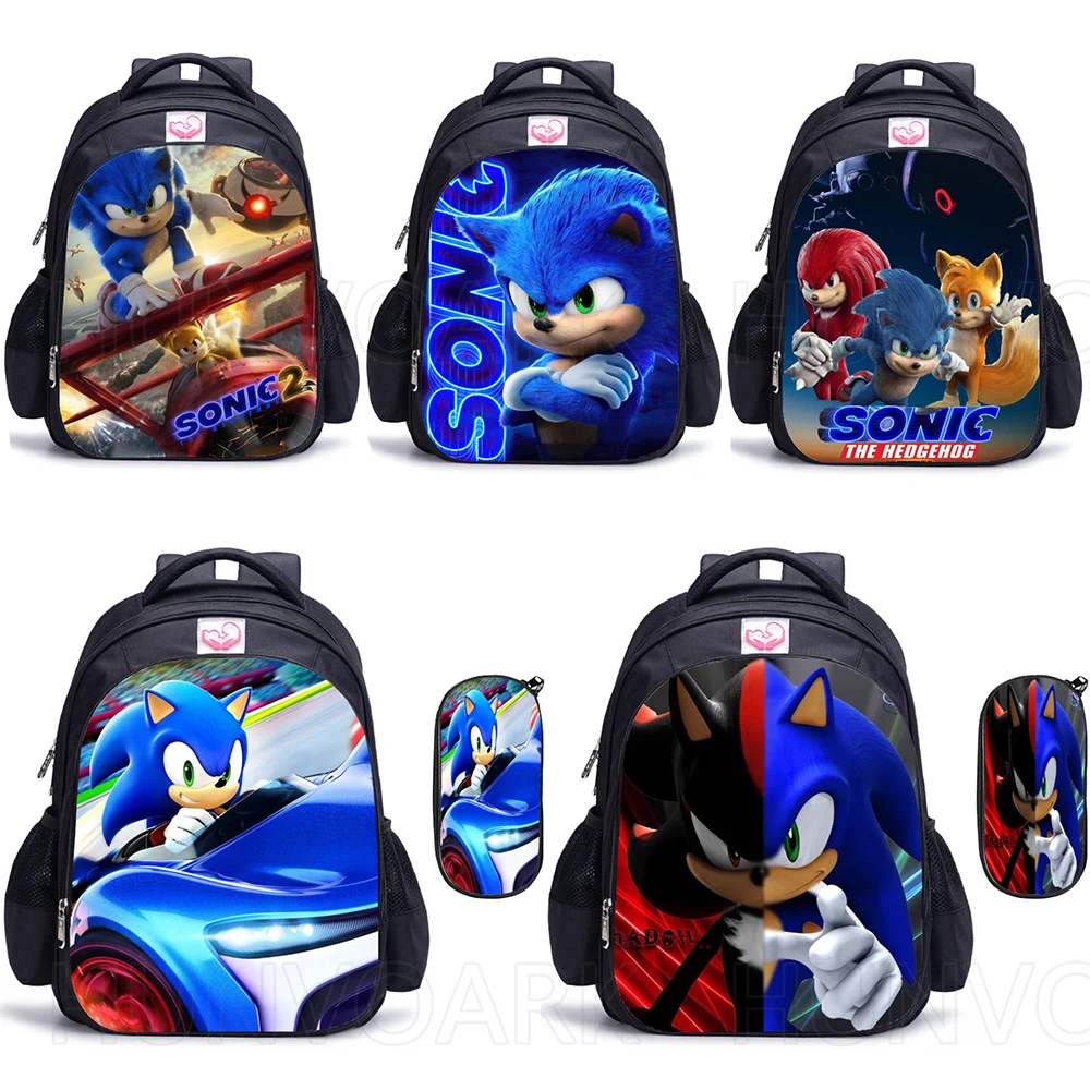 Sonic Racing School Bags para crianças, mochilas ortopédicas dos desenhos animados, presente de aniversário para meninos e meninas, sacos escolares