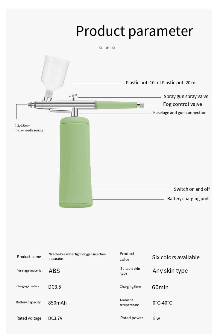 Portable USB Rechargeable Mini Electric High Pressure Oxygen Atomizer Air Compressor Spray Gun Sprayer Oxygen Injector Small Bubble Beauty Nano Skin Facial Hydration Moisturizing Skin Care Tools