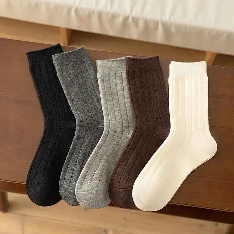 Mens Socks Autumn Winter Thick Warmer Middle Tube Socks Men Male Wool Cashmere Thermal Solid Color Black Gray Elastic Long Socks