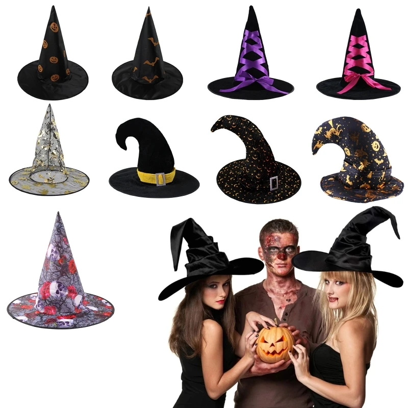 Adult Kids Children Halloween Witch Hats Masquerade Wizard Hat Cosplay Costume Halloween Party Fancy Dress Decor