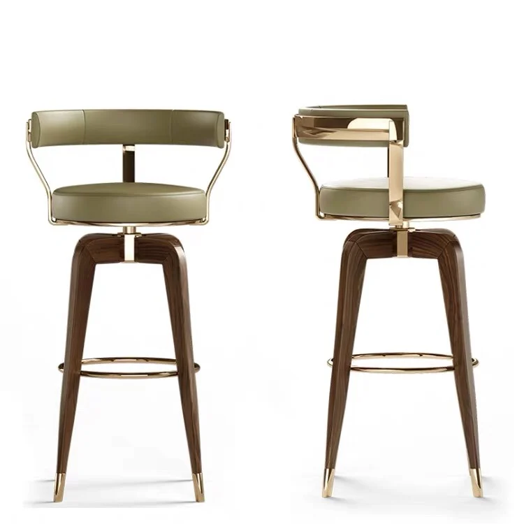 Nordic style simple bar chair solid wood high backrest light luxury modern family living room