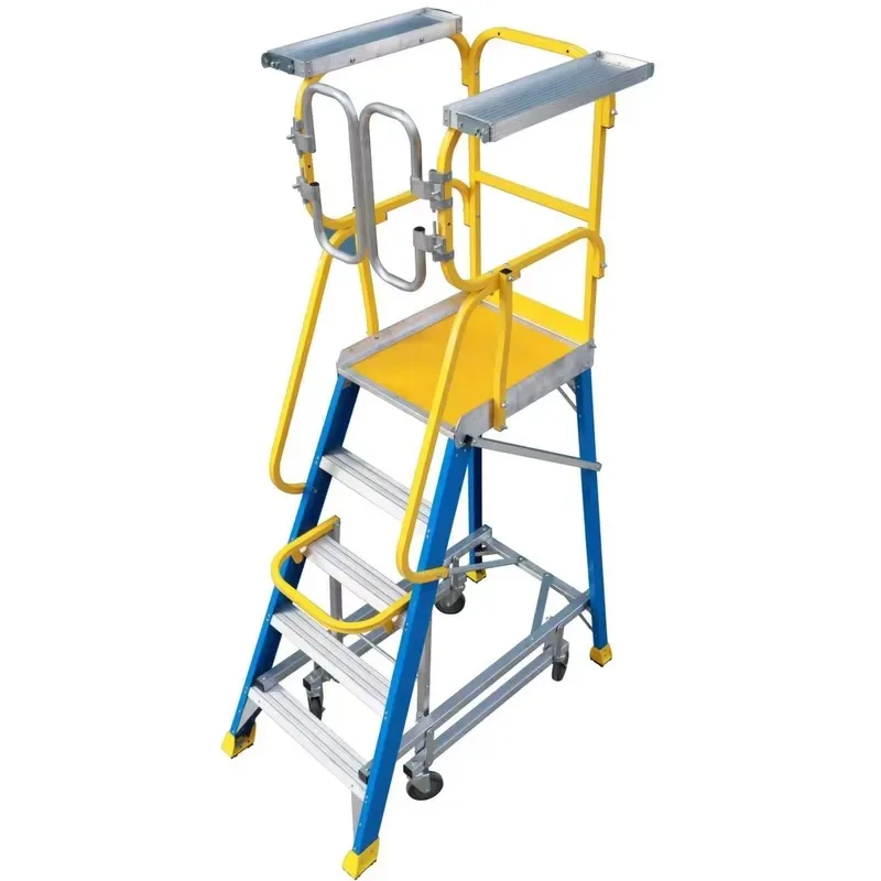 Heavy Duty Aluminum Alloy Industrial Safety Guardrail Platform Ladder for Warehouse Rising Access