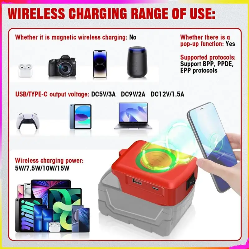 Cargador inalámbrico USB M04K para cargador de teléfono inalámbrico con batería de litio M18 de 18V