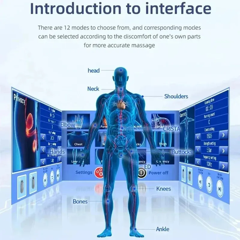 Pneumatic Shockwave Therapy Machine 8 Bar Shock Waves Therapy Device Muscle Physiotherapy ED Treatment Pain Relief