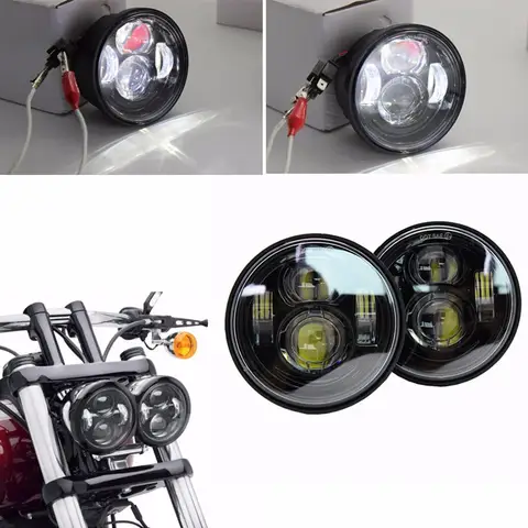 Harley Dyna Fat Bob 용 Harley FXDF 오토바이 용 4.65 인치 H4 Led 헤드 라이트 4.5 듀얼 헤드 램프 DRL이있는 더블 LED 헤드 라이트