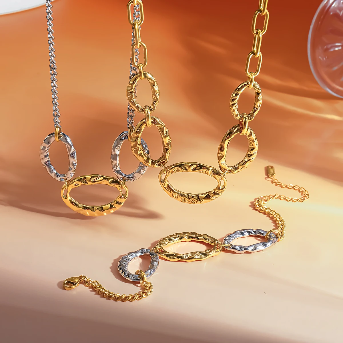

Women's Chunky Two-Tone Jewelry Set 18K Gold Plated Stainless Steel Irregular Paperclip Chain Necklace Bracelet Gift Non-Tarnish