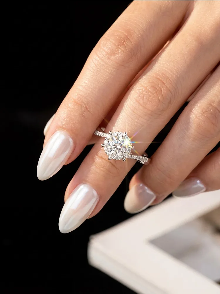 925 Sterling Silber Damen 1CT Echter Moissanit Diamant Brillant Runde Elegante Ringe Verlobungsband Trend Feiner Schmuck – Detail 4