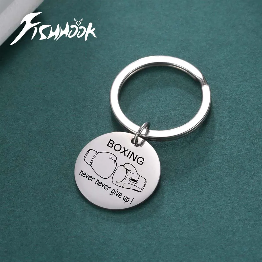 Fishhook Boxing Glove Keychain Gift for Woman Men Boy Sports Fight Key Chain Rose Gold Color Pendant Stainless Steel Jewelry