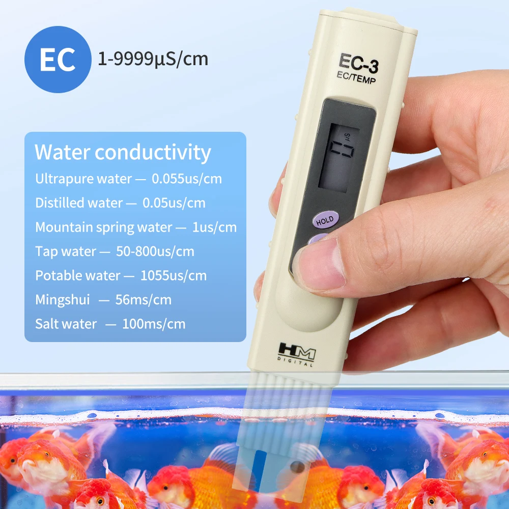 HM High Precision Digital EC Meter Water Quality Instrument Thermometer Aquarium Pool Water Electrical Conductivity Testing Pen