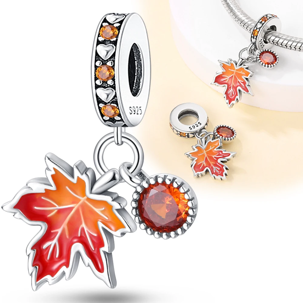 Silver Colour Maple Leaf Two-Piece Set Fit Pandora Charms Silver Colour Original Bracelet for Jewelry Making