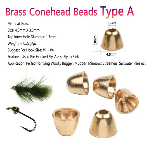 Imagen 2 del producto Bimoo 20 piezas cabezales cónicos de latón para tubo mosca lanuda Bugger serpentinas pececillos trucha Señuelos de pesca moscas de agua salada Material de atado