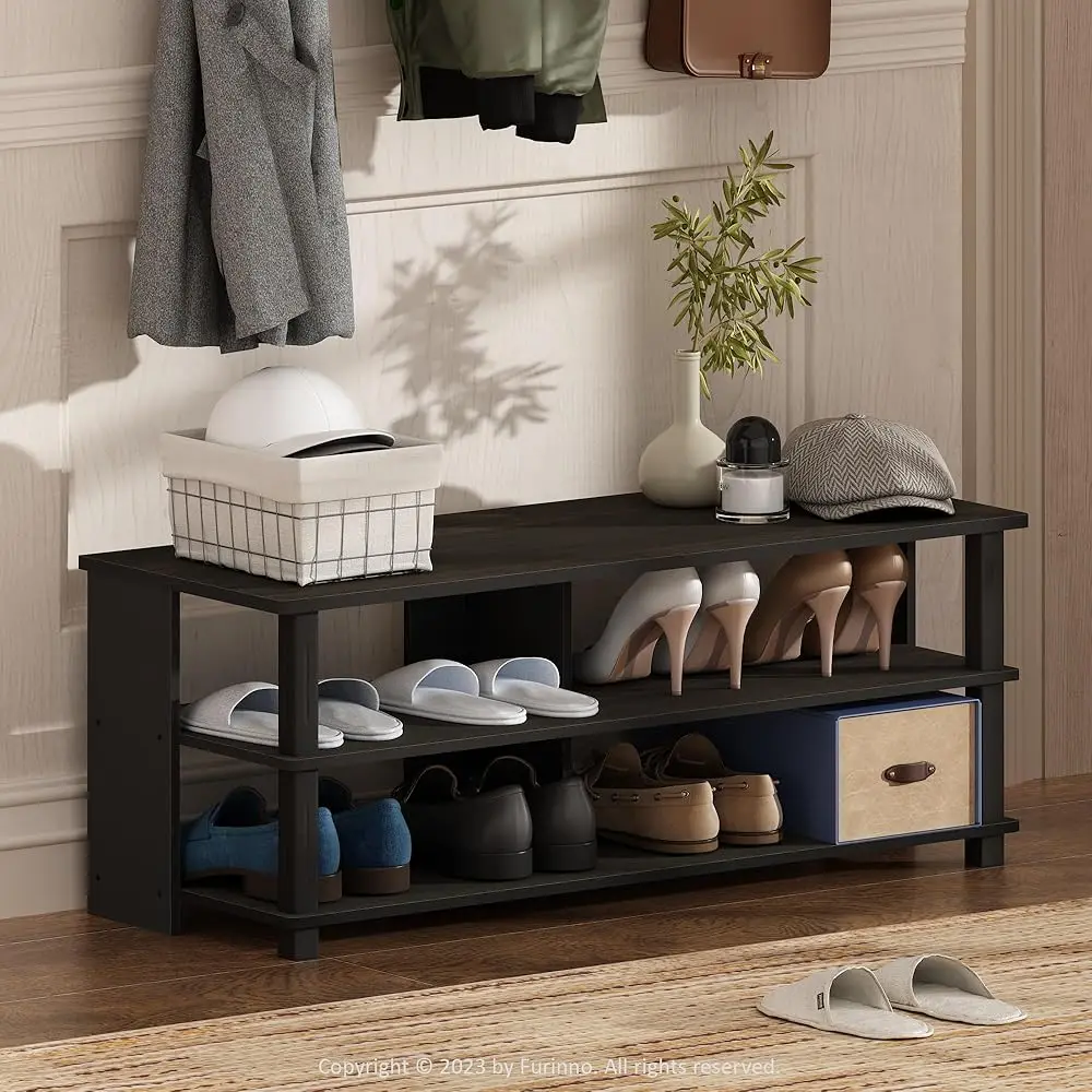

Turn-N-Tube 3-Tier Compact Open Storage Shoe Ra For Closet Entryway, Espresso/Black