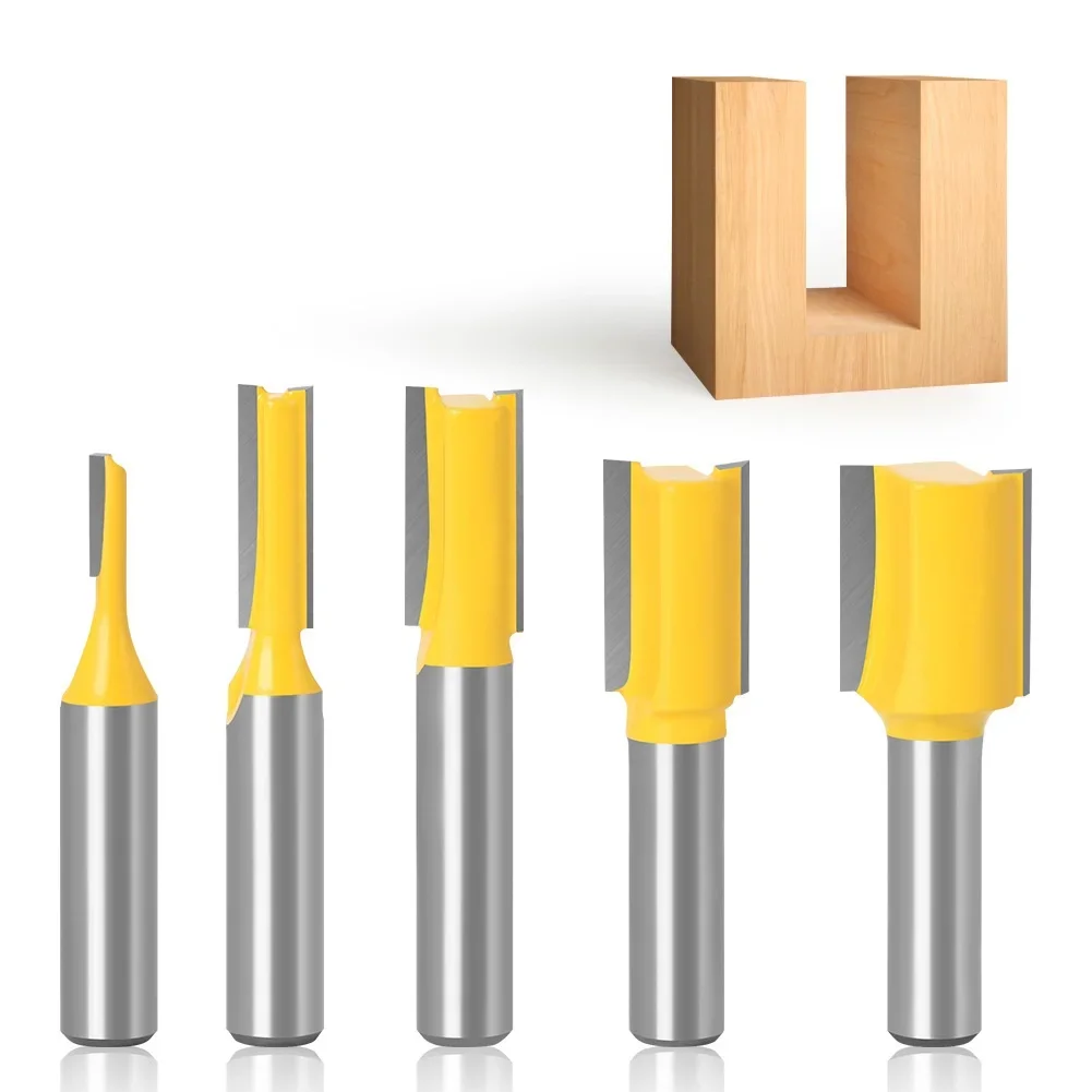 8mm Shank Straight Woodworking Router Bit Set Woodworking Tools Drilling Carpenter Milling Cutter3/6/10/12/16mm Cutting Diameter