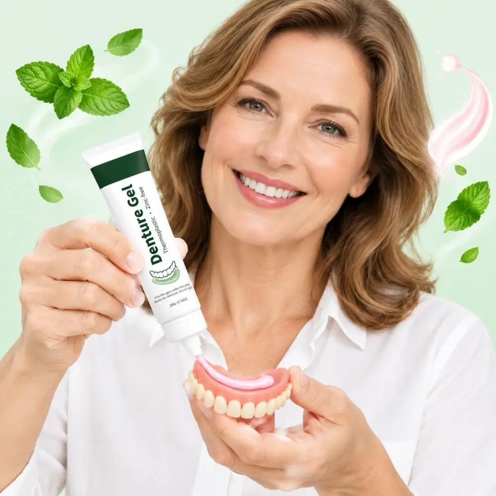 Thermoplastic Denture Cushion Gel, Zinc-Free Denture Liner for Better Fit, Soft Buffer , 20g Strong Hold False Teeth Fixing Glue