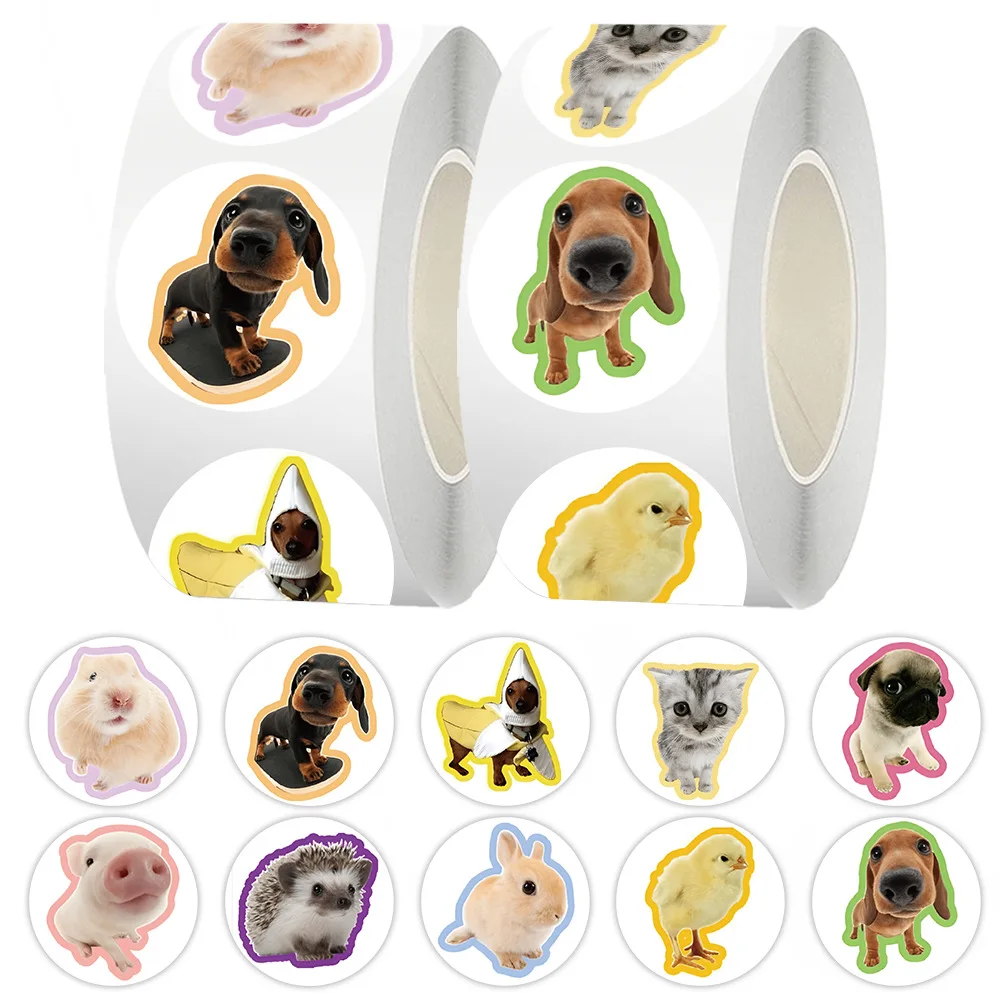 

500pcs/Roll Cute Animal Round Reward Cartoon Sealing Stickers DIY PVC Laptop Decals Decoration Reward Gift Toy