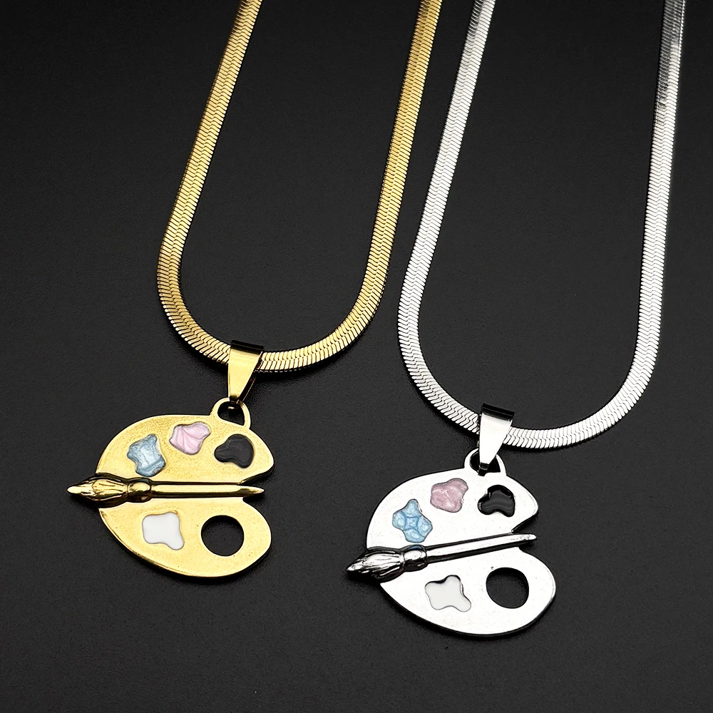 Painting Plate Zircon Copper Stainless Steel Necklaces Art Pigment Palette Choker Necklace Jewelry Cadenas Mujer NEE17S01