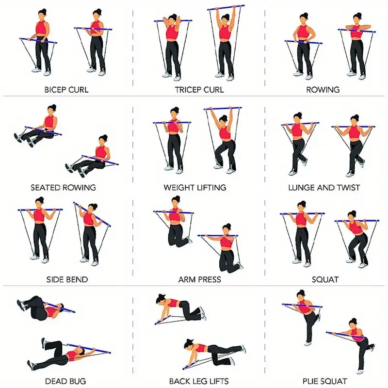 抵抗バンド付きバーキット,脚,腰,腕のエクササイズ用のトレーニング機器,積み重ね可能なバンド