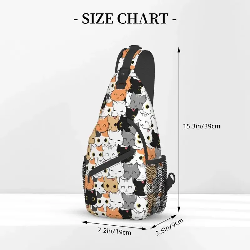 Mochila de ombro crossbody para homens, Cute Kitten Cat Doodle Sling Chest Bag, Desenhos animados engraçados, Viajando Daypack, Personalizado