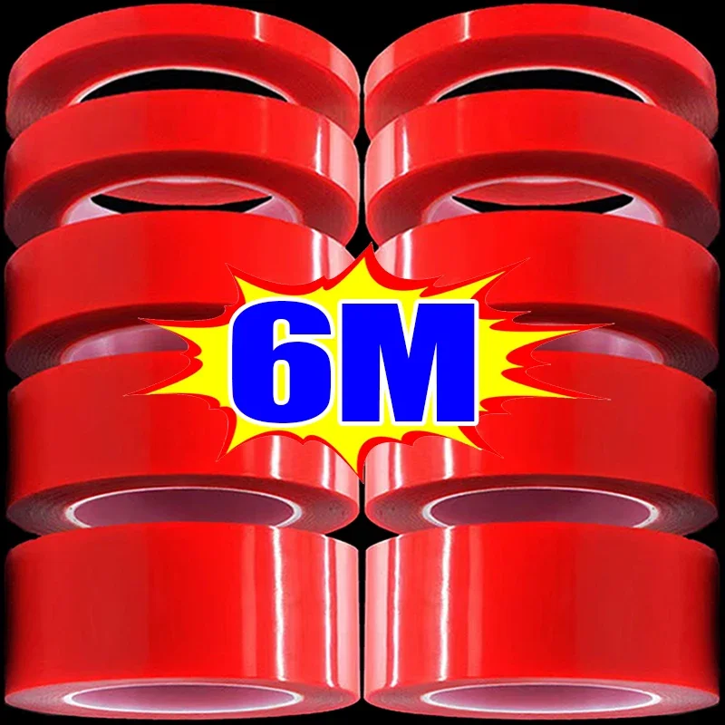 

3/6M Self Adhesive Double Sided Tape Strong Sticky Non-marking Transparent Nano Red Film Tapes for Home Waterproof Wall Stickers